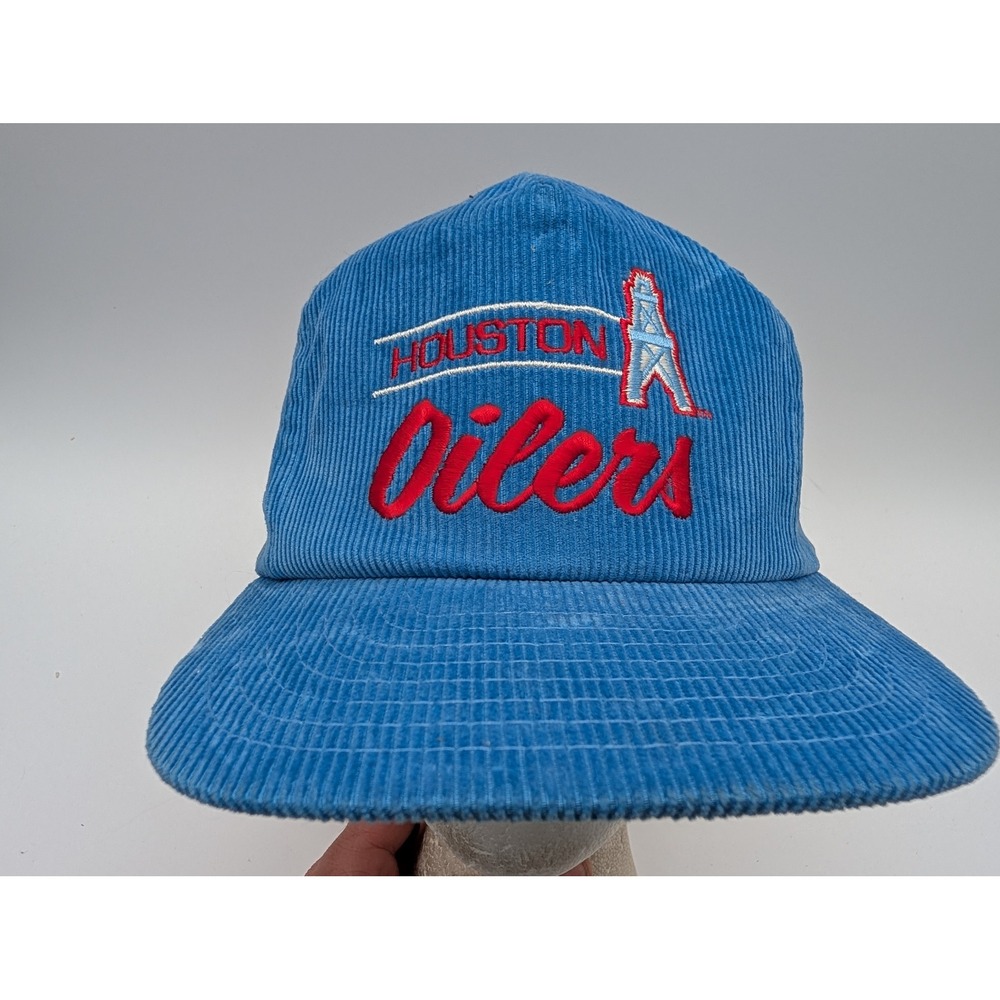 Vintage Houston Oilers Annco Corduroy Snapback Hat Blue NFL Football Cap